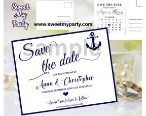 Anchor Wedding Save the Date cards,Anchor Navy blue Wedding Save the Date, (00e)